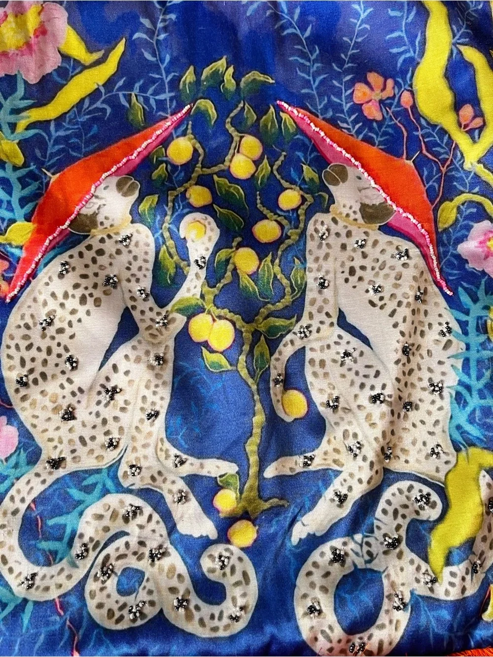 Paige Gemmel Chinoiserie Beaded Accent Pillow Cover Monkeys Lemons Bright Bold